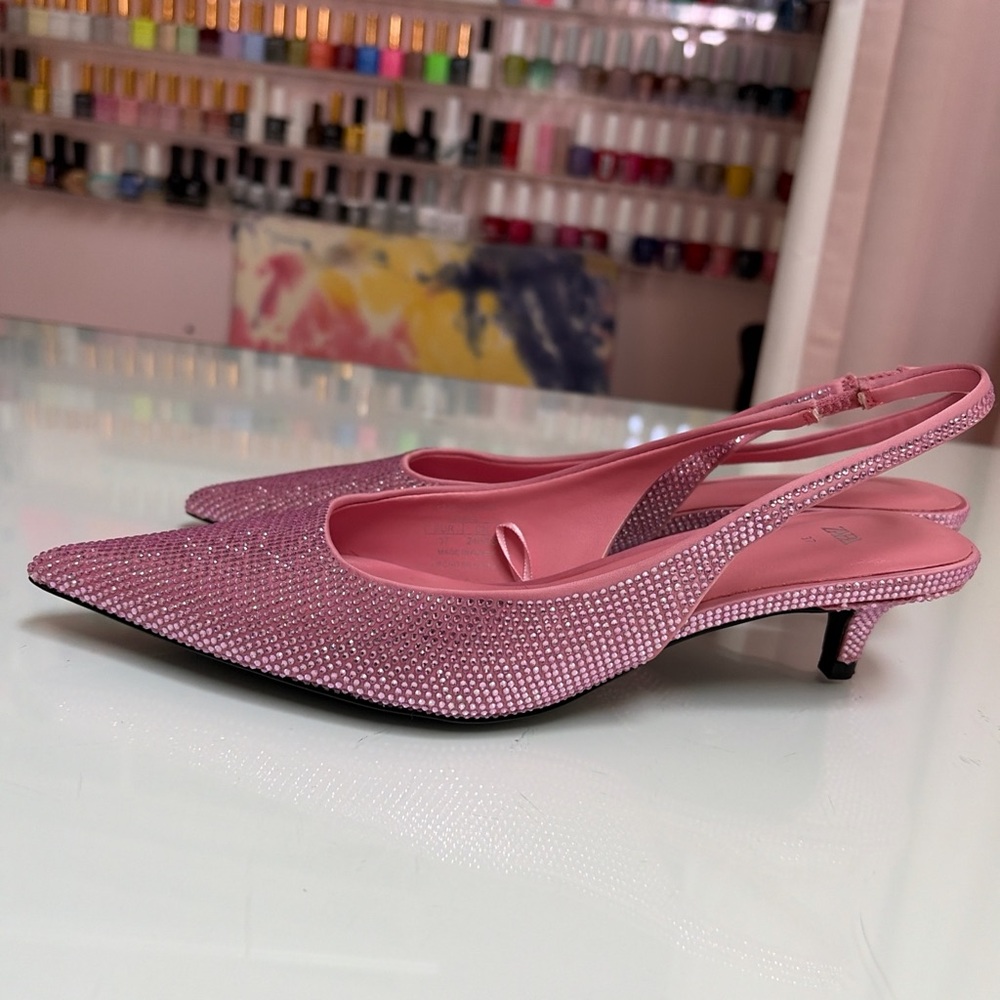 Zara Pink Crystal Slingback Flats - Picture 2 of 7